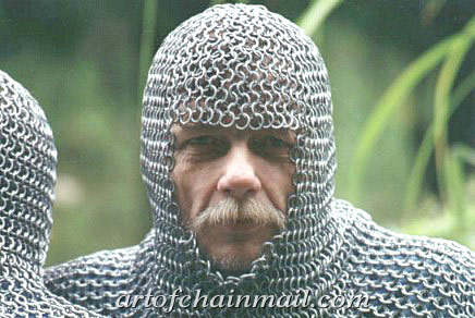 A Chainmail Coif in Galvanized Steel with Full Camail