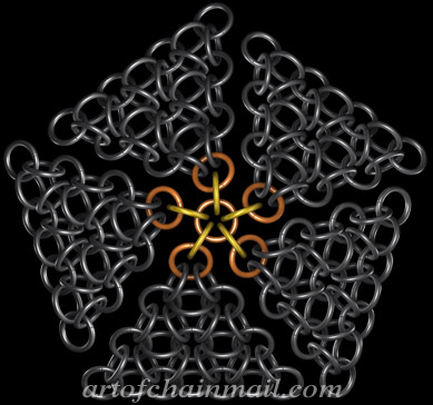 First attach the five triangles to the center link